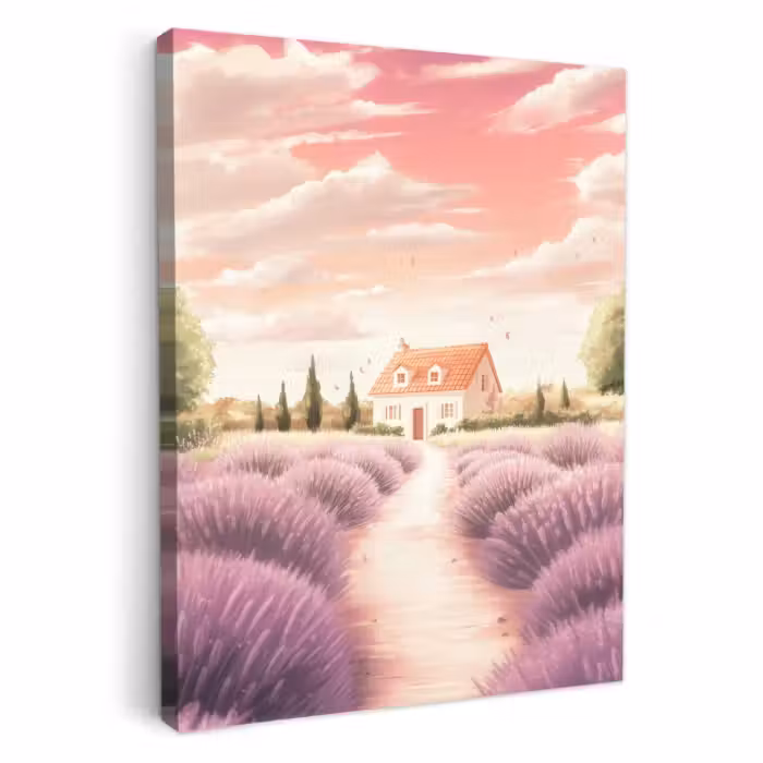 Lienzos decorativos - Campo de lavanda - Casa - Morado