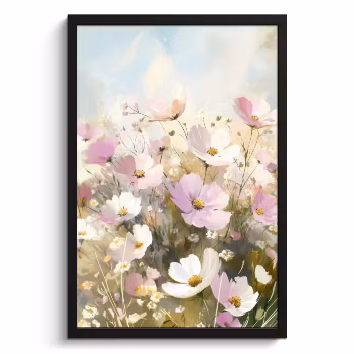 Cuadros enmarcados - Campo de flores - Tonos claros - Pintado