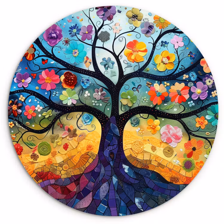 Cuadro redondo - Árbol de la vida en mosaico de colores — 1