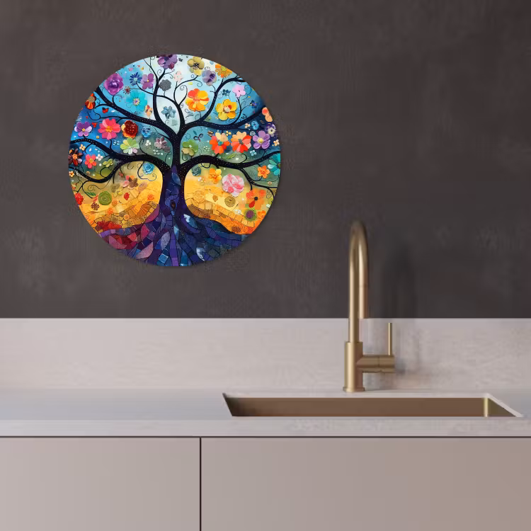 Cuadro redondo - Árbol de la vida en mosaico de colores — 3