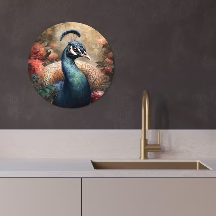 Cuadro redondo - Pavo real en esplendor floral — 1