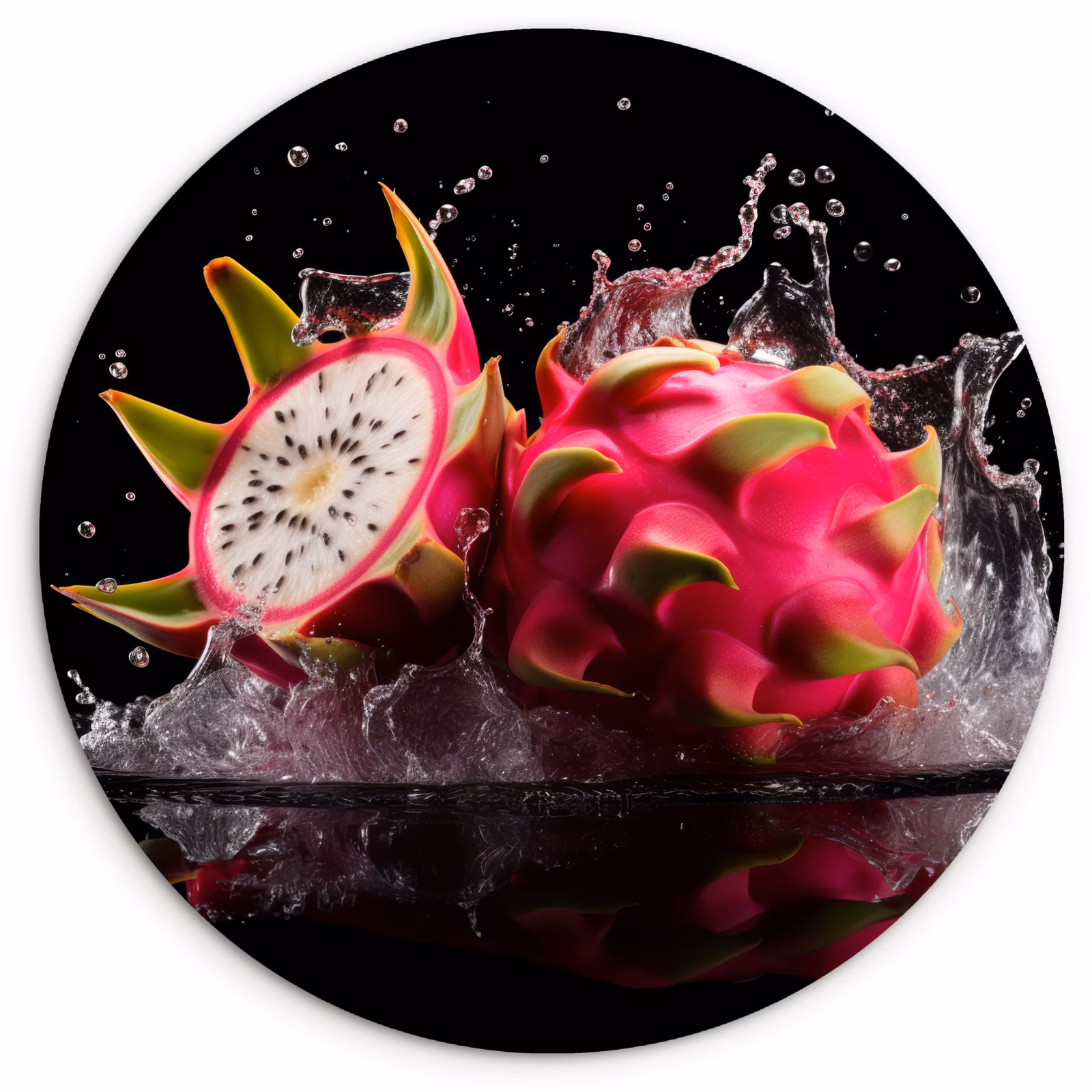 Cuadro redondo - Fruta del dragón - Negra - Agua - Fruta - Fruta — 1