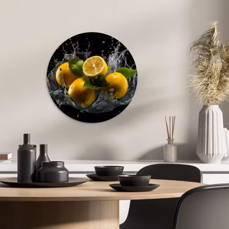 Cuadro redondo - Limón - Fruta - Amarillo - Negro — 2