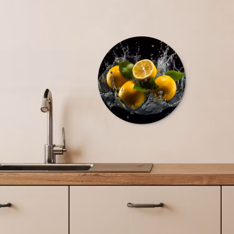 Cuadro redondo - Limón - Fruta - Amarillo - Negro — 4