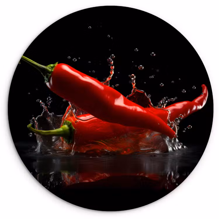 Cuadro redondo - Pimiento - Rojo - Negro - Agua - Vegetal — 1