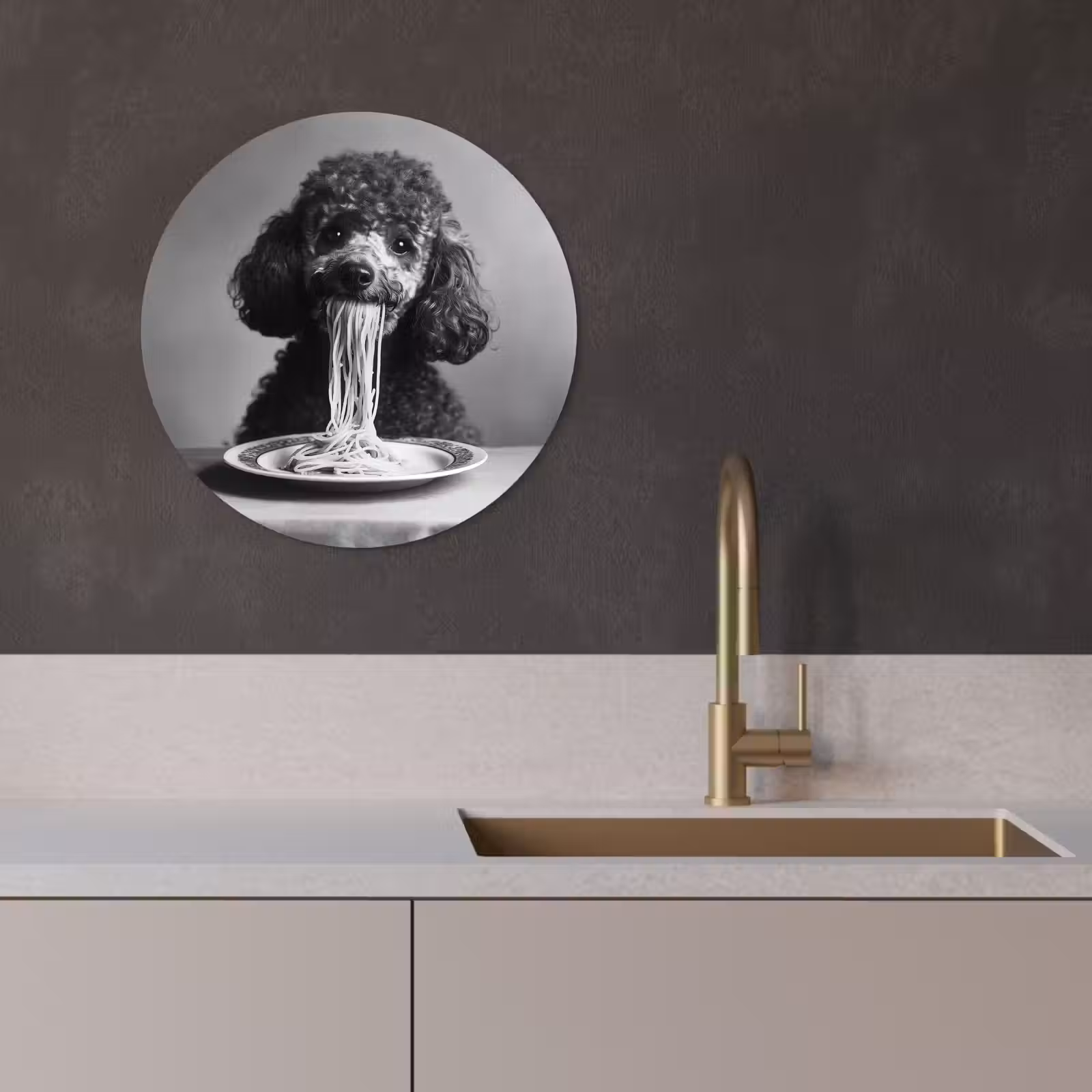 Cuadro redondo - Caniche - Perro - Negro - Blanco - Lindo - Pasta — 1