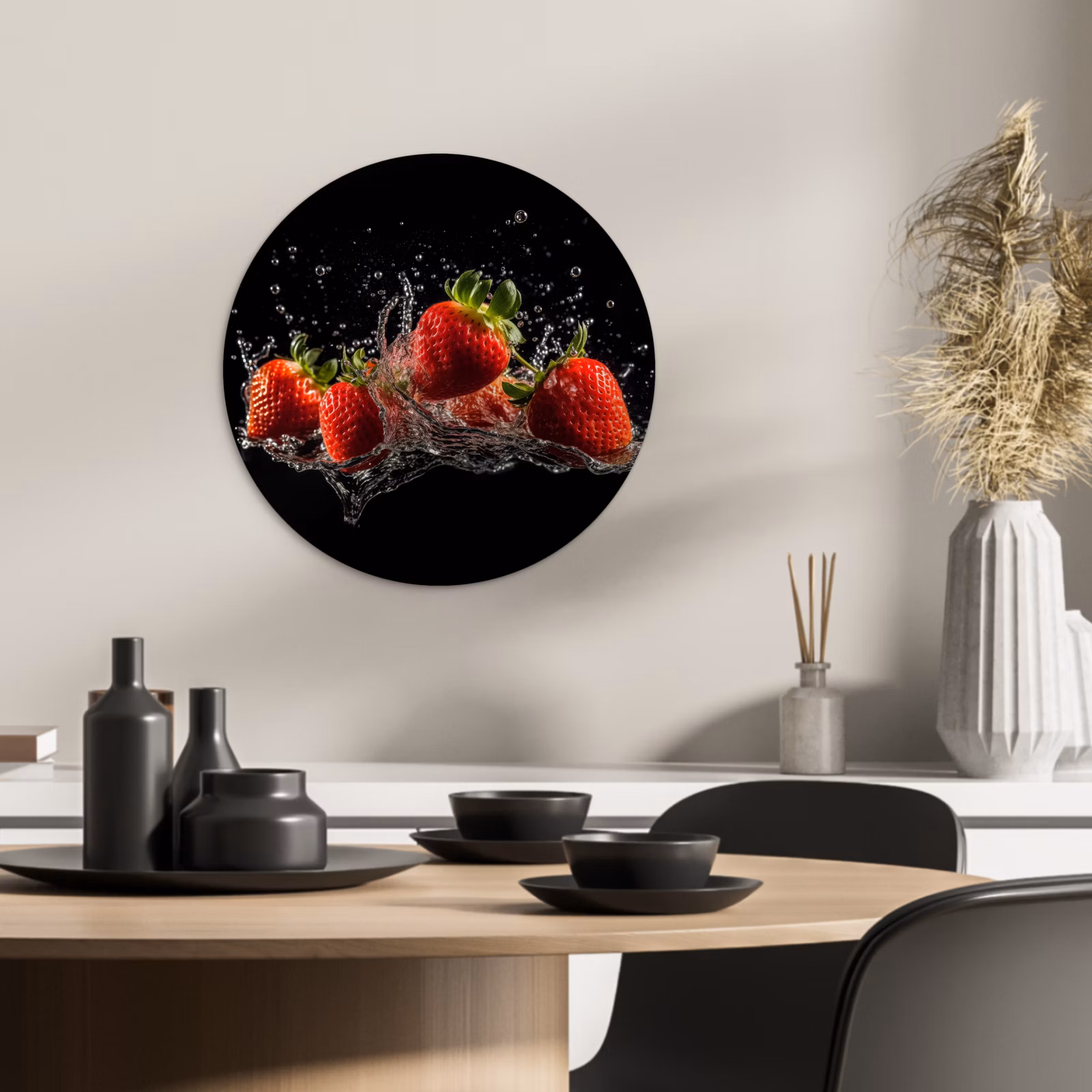 Cuadro redondo - Fresas - Fruta - Rojo - Agua - Negro — 1