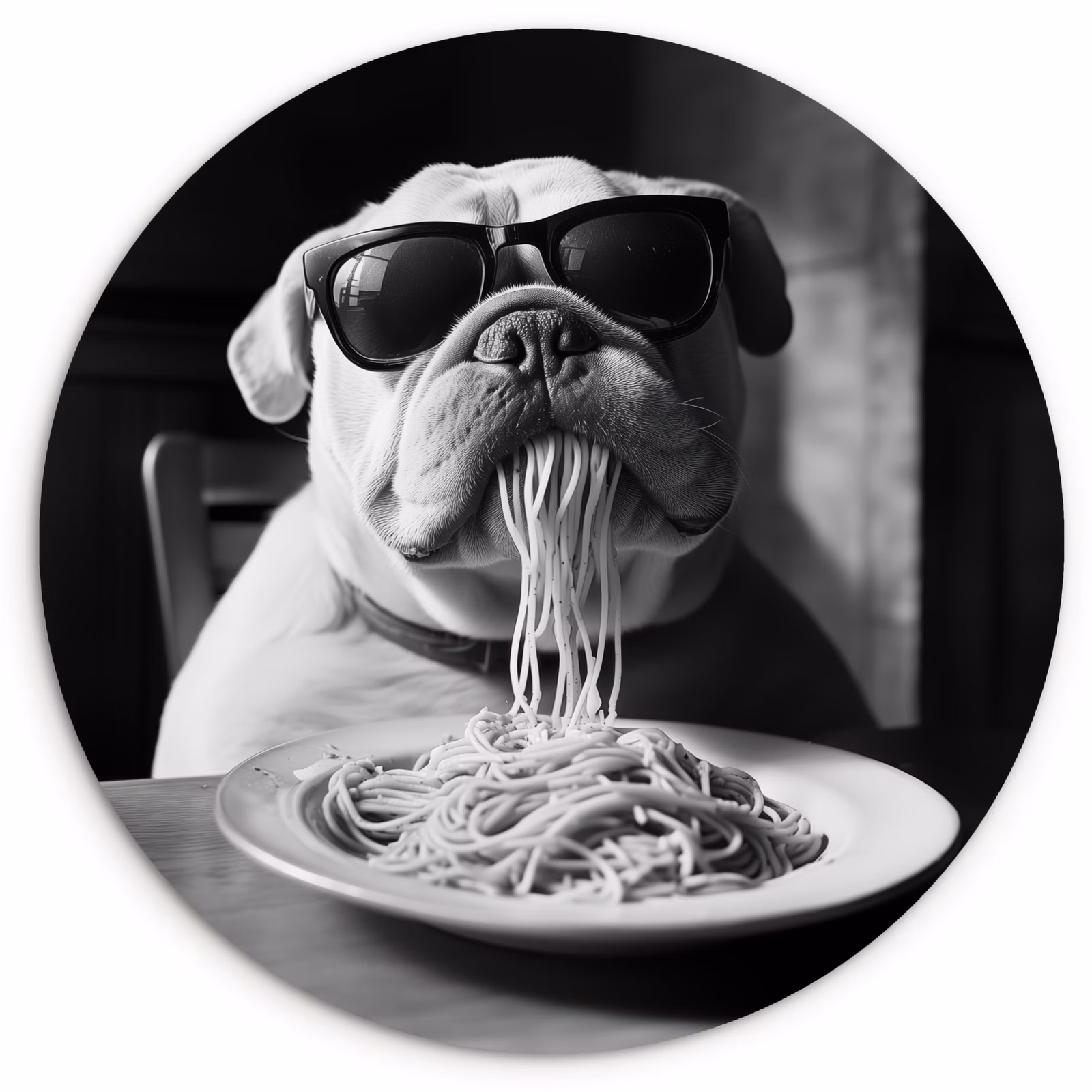 Cuadro redondo - Perro - Bulldog - Gafas - Duro - Animales — 1