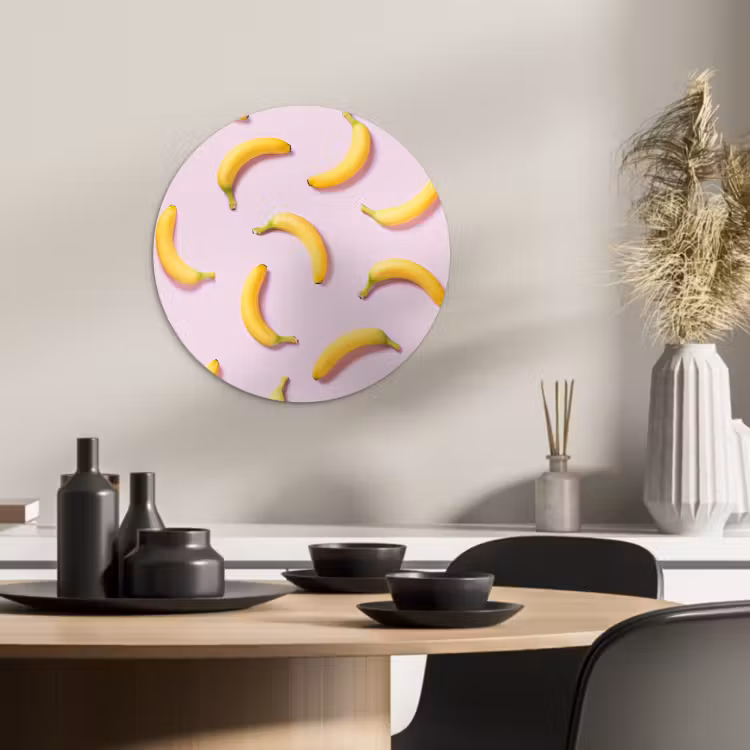 Cuadro redondo - Curva amarilla sobre rosa — 2