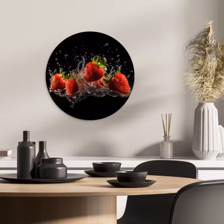 Cuadro redondo - Fresas - Fruta - Rojo - Agua - Negro — 1
