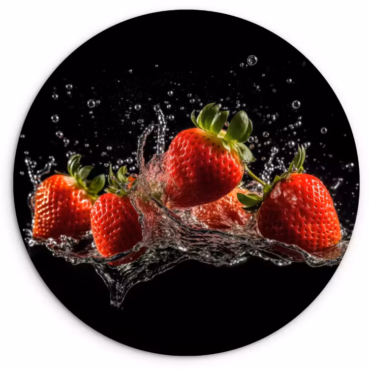 Cuadro redondo - Fresas - Fruta - Rojo - Agua - Negro — 2