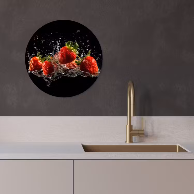 Cuadro redondo - Fresas - Fruta - Rojo - Agua - Negro — 3