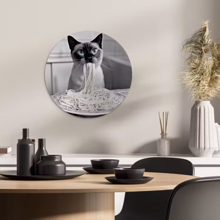 Cuadro redondo - Gato - Siamés - Blanco y negro - Lindo - Animales — 4