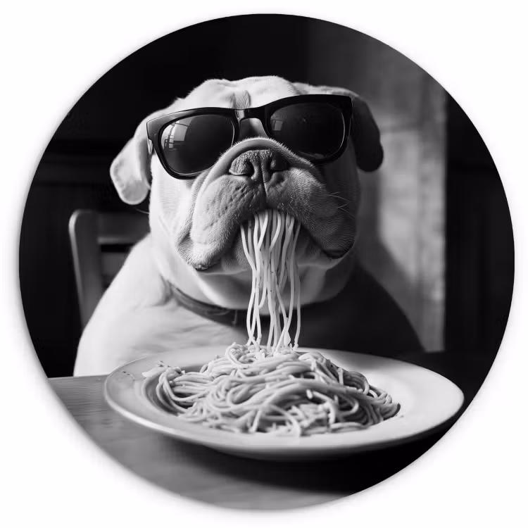 Cuadro redondo - Perro - Bulldog - Gafas - Duro - Animales — 1