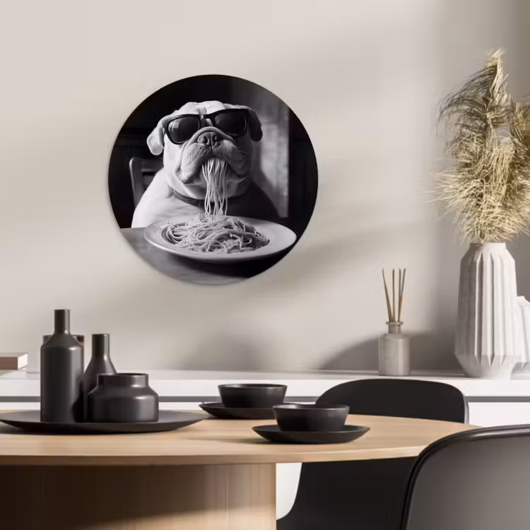 Cuadro redondo - Perro - Bulldog - Gafas - Duro - Animales — 2