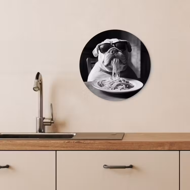 Cuadro redondo - Perro - Bulldog - Gafas - Duro - Animales — 3
