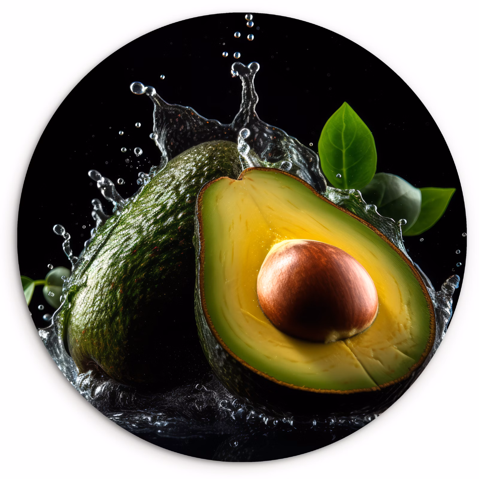 Cuadro redondo - Aguacate - Vegetal - Hoja - Agua - Negro - Verde — 1