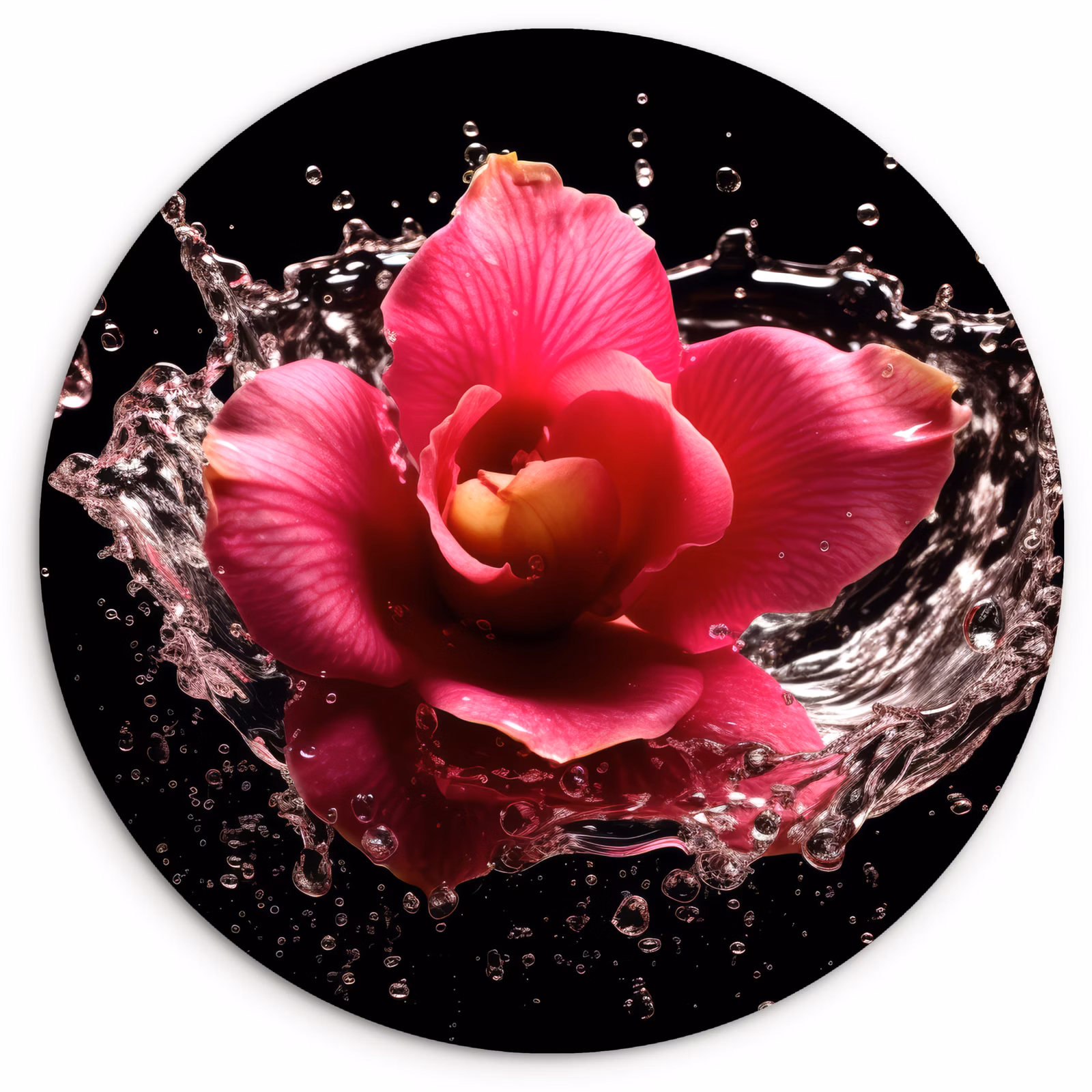 Cuadro redondo - Flores - Rosa - Agua - Negro - Botánico - Naturaleza — 1