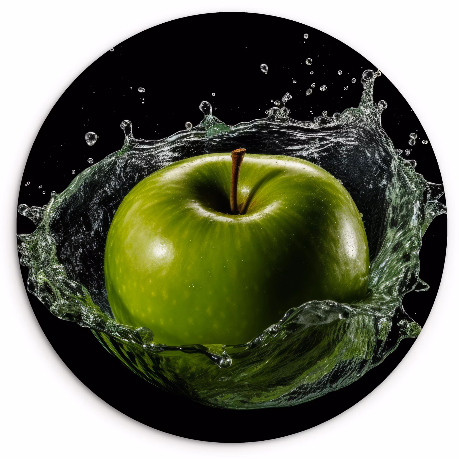 Cuadro redondo - Manzana - Verde - Fruta - Agua - Negro — 1