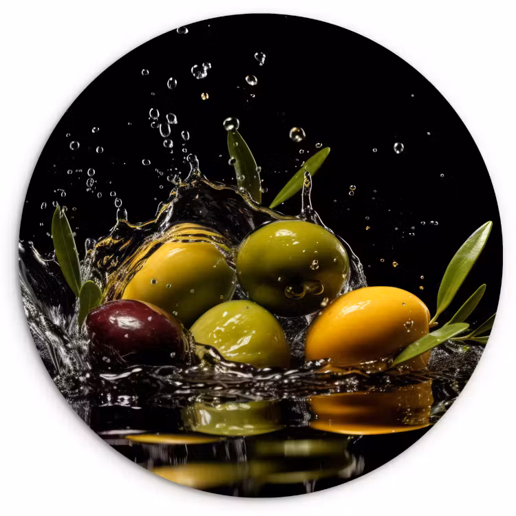 Cuadro redondo - Aceitunas - Verde - Agua - Negro — 1