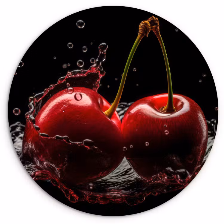 Cuadro redondo - Cereza - Rojo - Fruta - Agua - Negro — 1