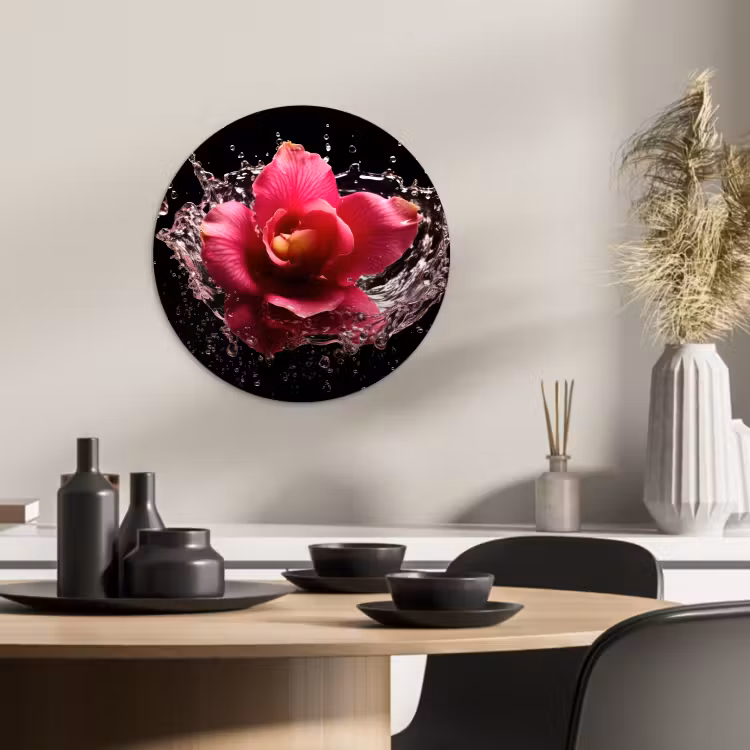 Cuadro redondo - Flores - Rosa - Agua - Negro - Botánico - Naturaleza — 3
