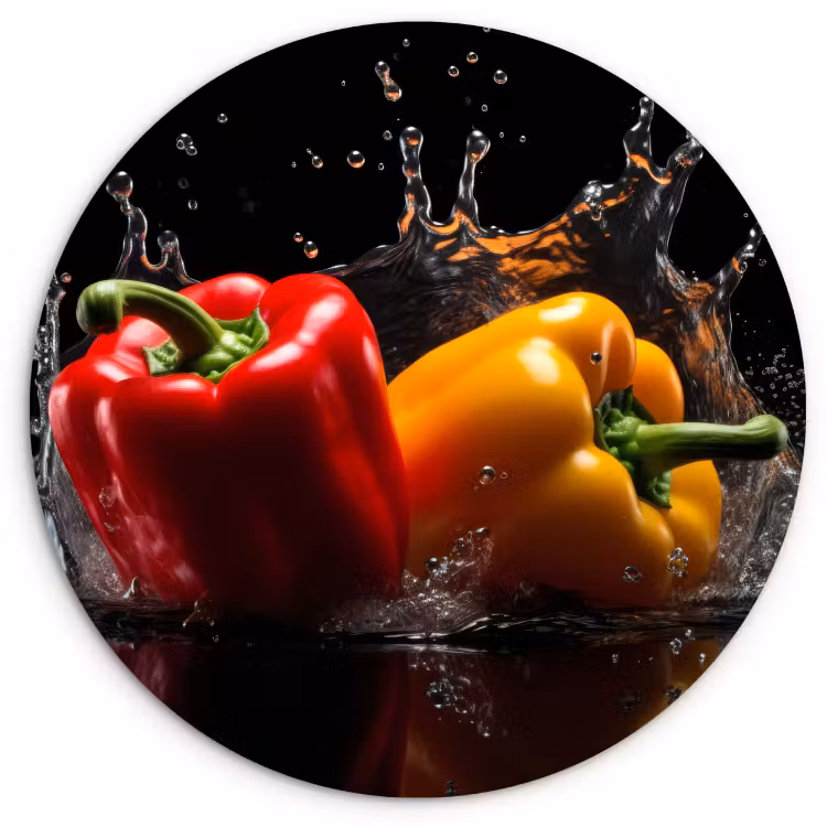 Cuadro redondo - Pimiento - Agua - Negro - Vegetal - Rojo - Amarillo — 1