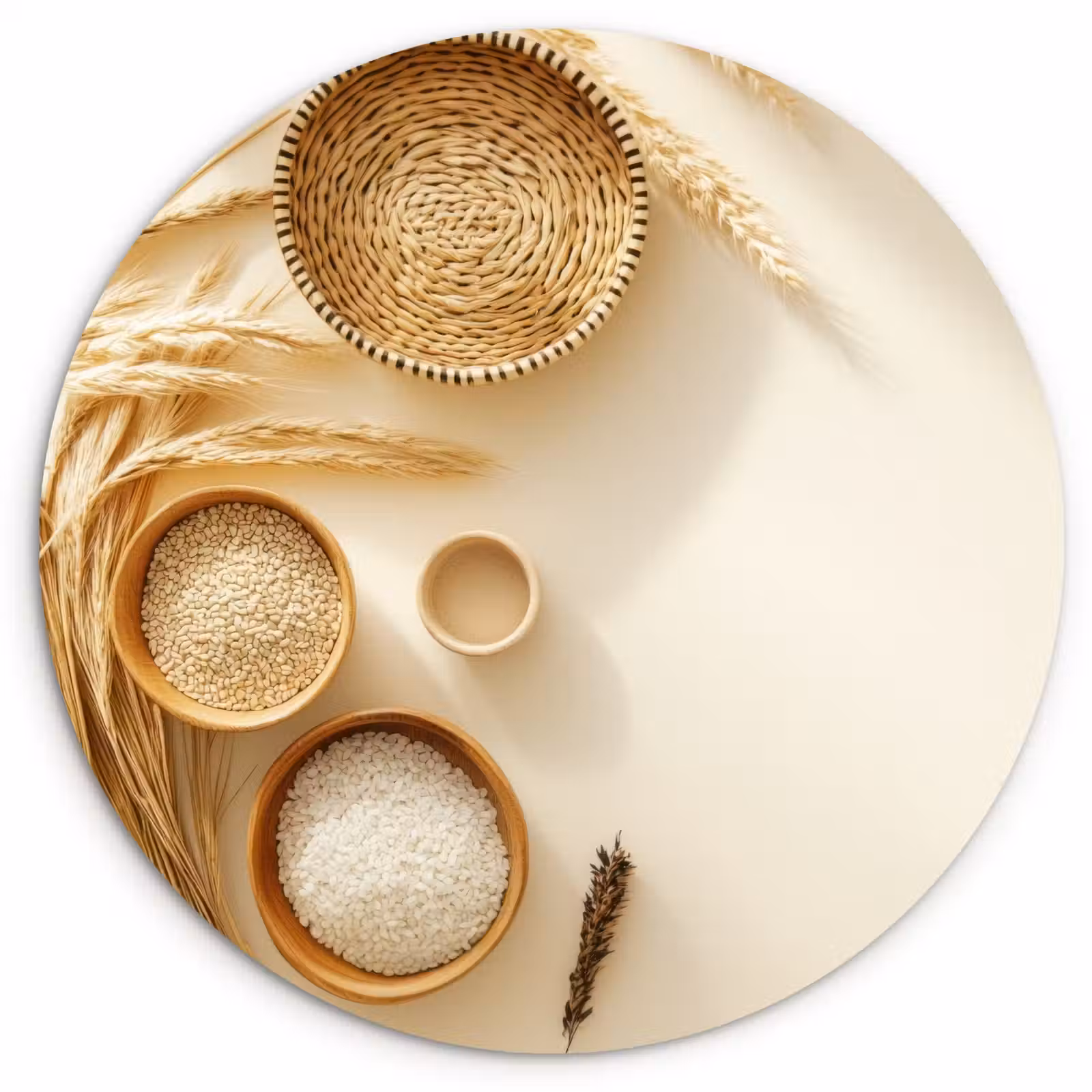 Cuadro redondo - Cereales - Madera - Cuenco - Beige — 1