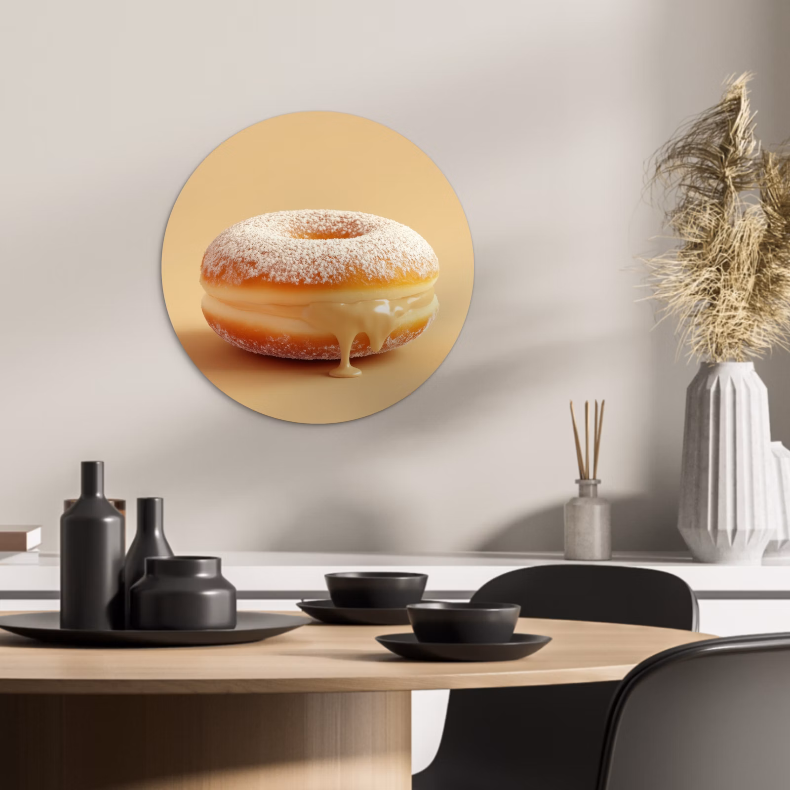Cuadro redondo - Donut - Cremoso - Azúcar glas - Beige — 1