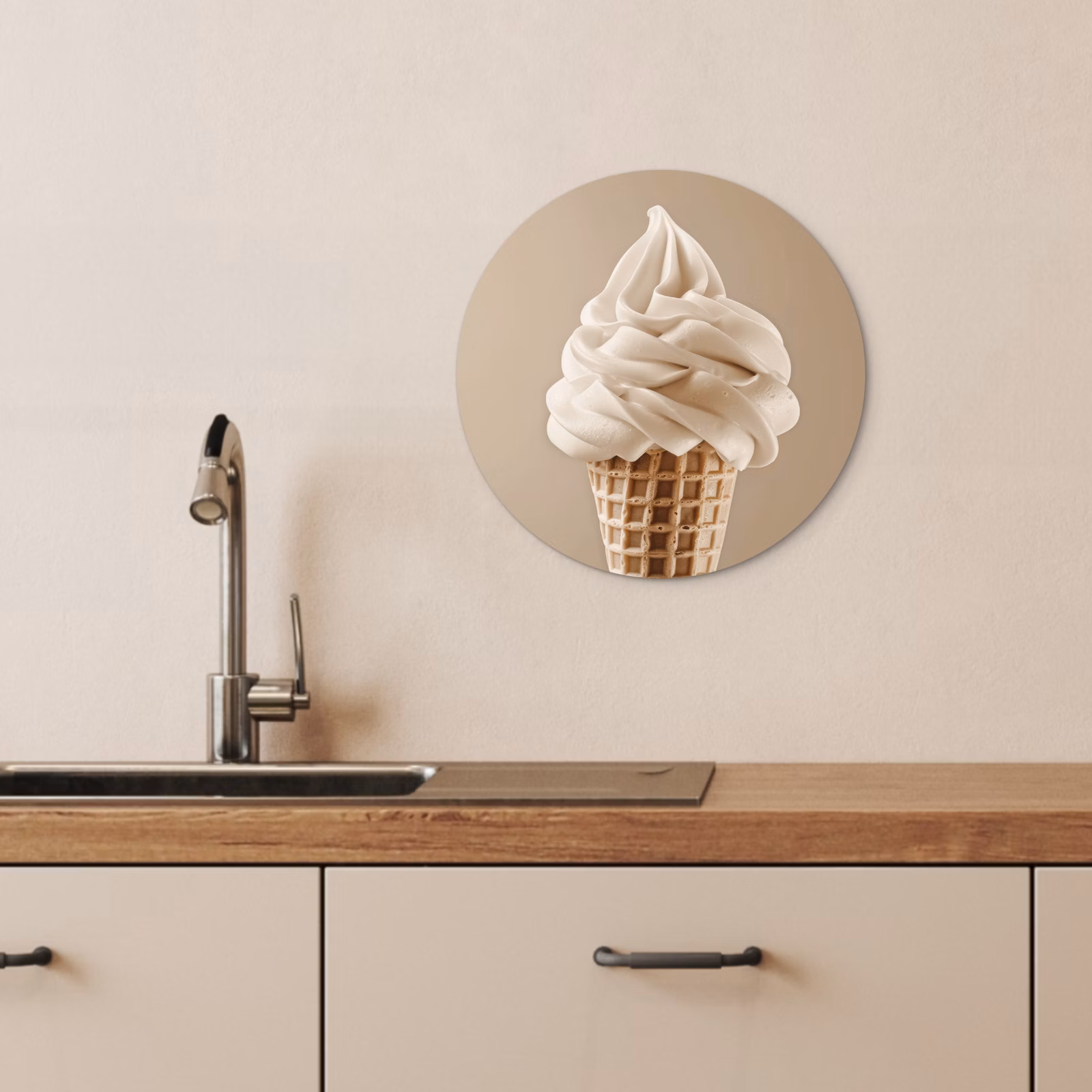 Cuadro redondo - Helado - Helado suave - Cremoso - Cuerno - Beige — 1