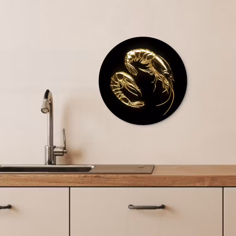 Cuadro redondo - Camarones - Negro - Oro - Animales — 2