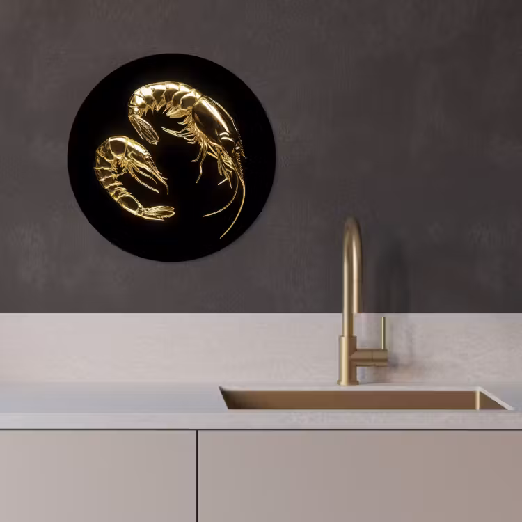 Cuadro redondo - Camarones - Negro - Oro - Animales — 3