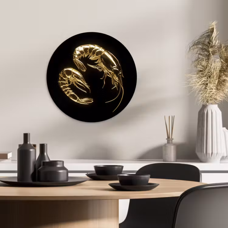 Cuadro redondo - Camarones - Negro - Oro - Animales — 4
