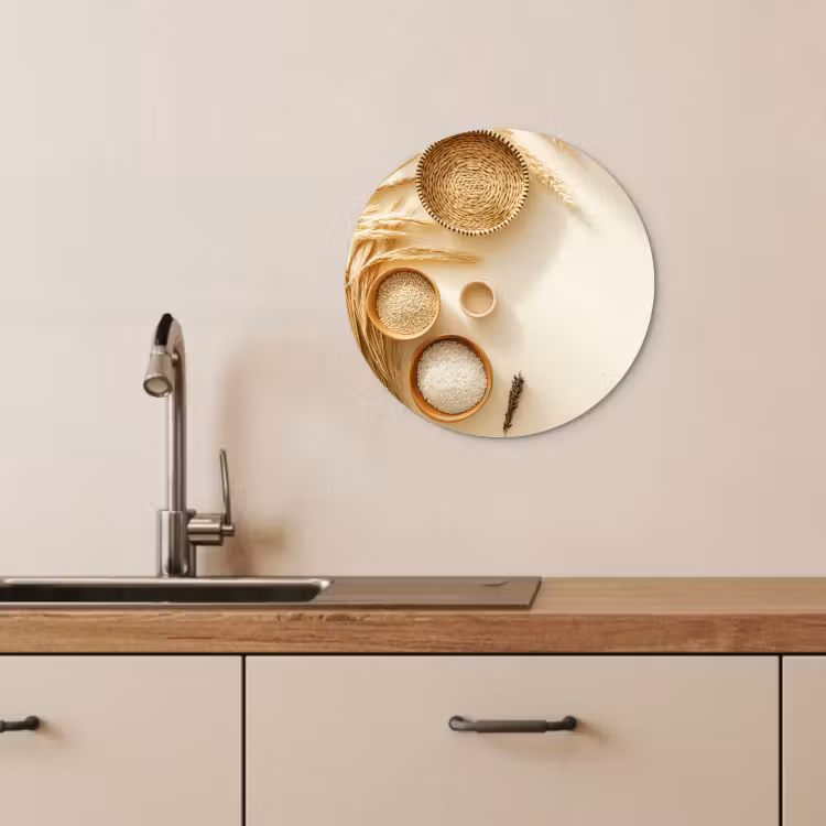Cuadro redondo - Cereales - Madera - Cuenco - Beige — 3