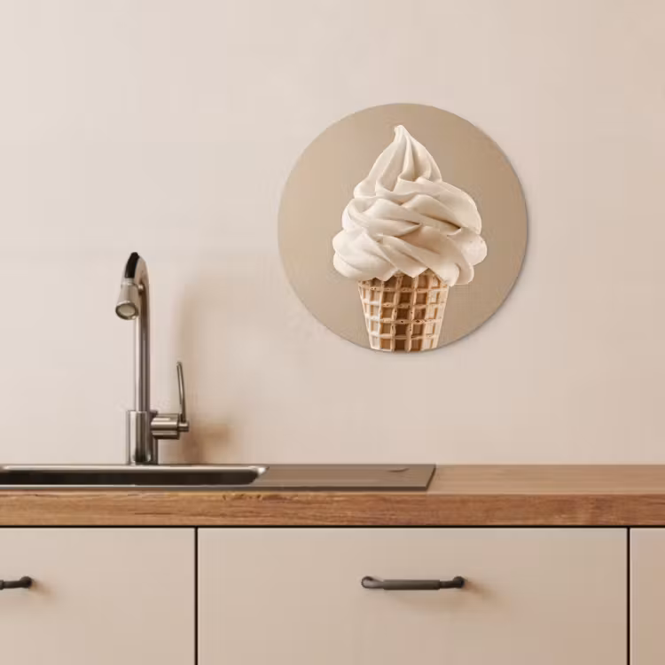 Cuadro redondo - Helado - Helado suave - Cremoso - Cuerno - Beige — 1