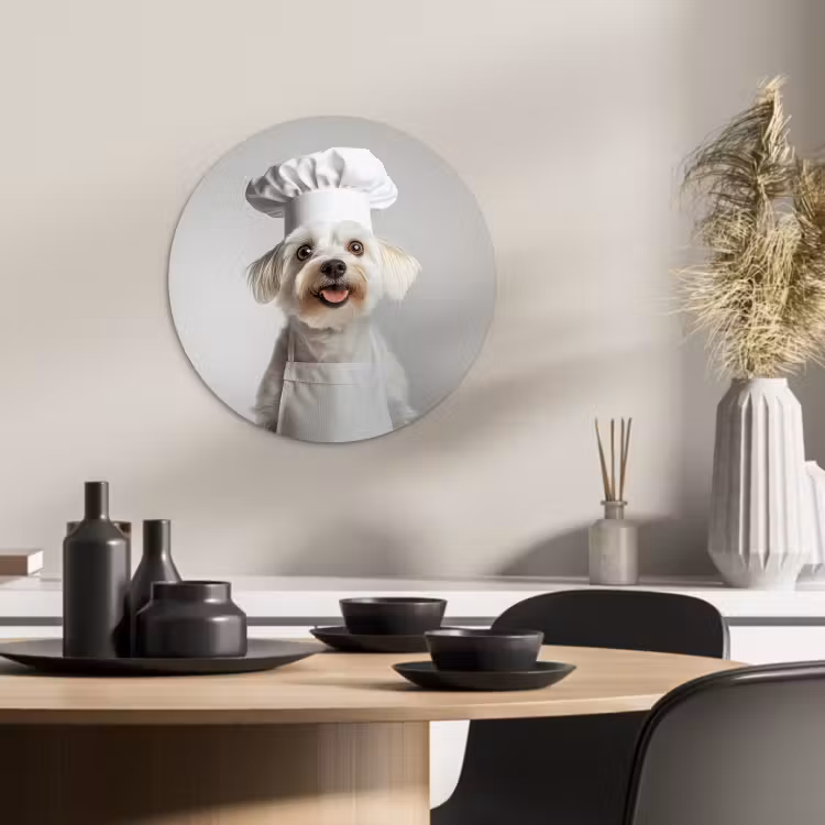 Cuadro redondo - Perro - Blanco - Cocinero — 3