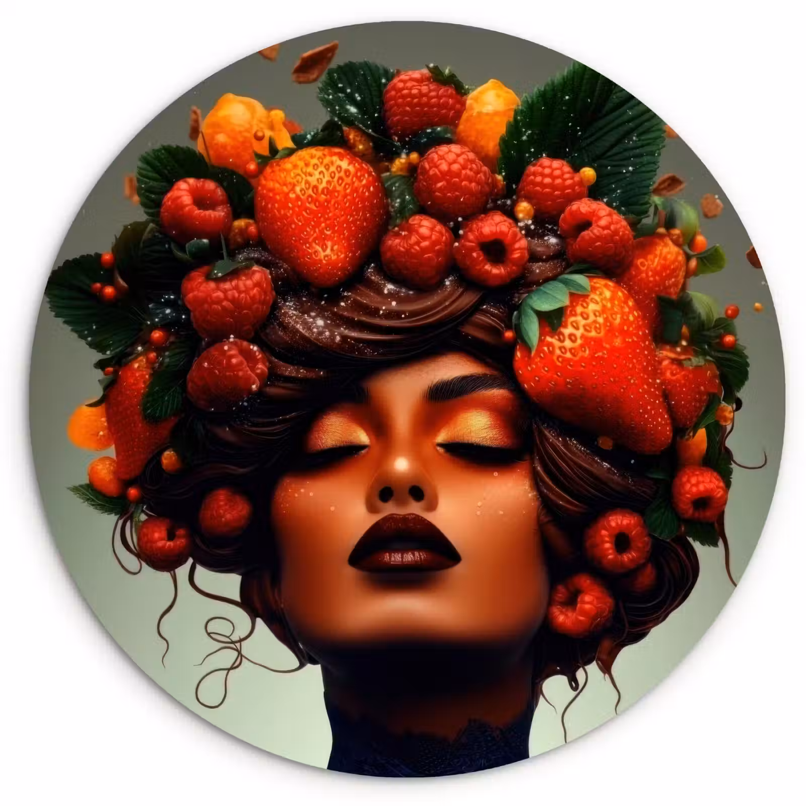 Cuadro redondo - Mujer - Chocolate - Frambuesas - Fresas - Galletas — 1