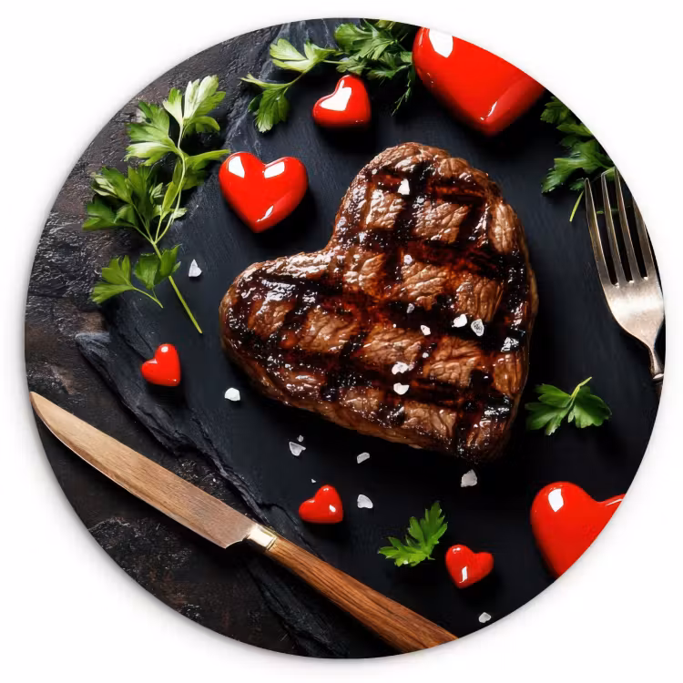 KitchenYeah - Cocina - Círculo mural Forex - Bistec - Corazón - Cubiertos — 1