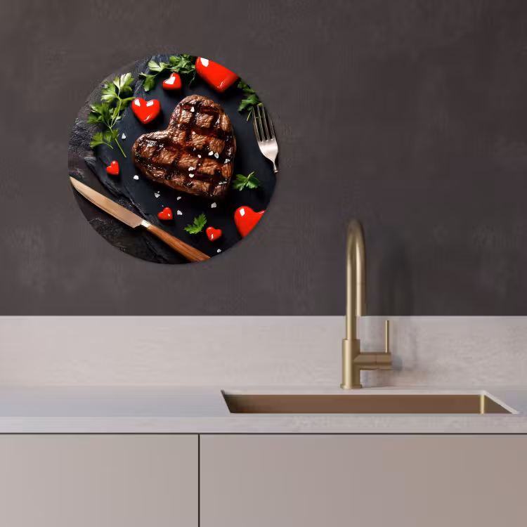 KitchenYeah - Cocina - Círculo mural Forex - Bistec - Corazón - Cubiertos — 2