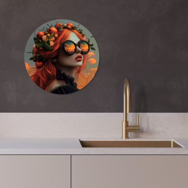 Cuadro redondo - Mujer - Corona - Tomate - Basílico - Gafas de sol — 4