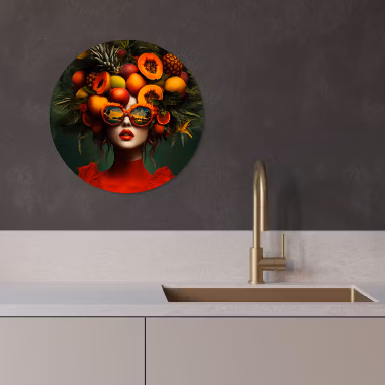 Cuadro redondo - Mujer - Frutas - Papaya - Piña — 4