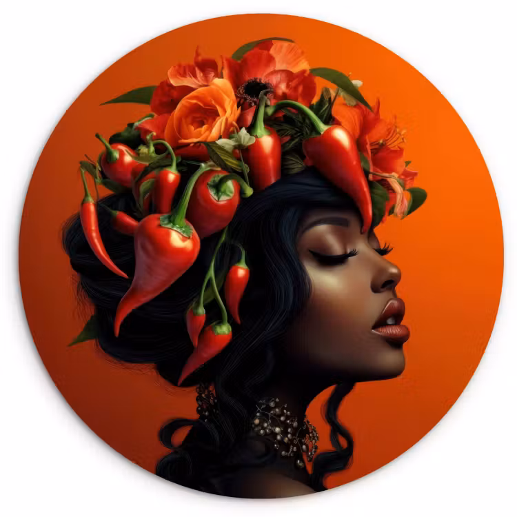 Cuadro redondo - Mujer - Guindillas - Flores — 1