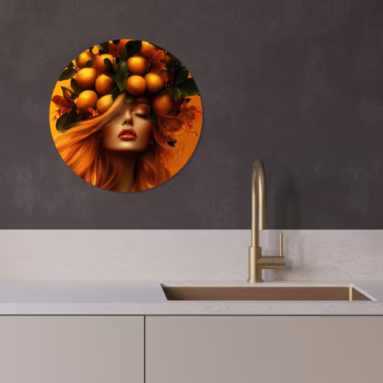Cuadro redondo - Mujer - Limones - Flor - Amarillo — 2