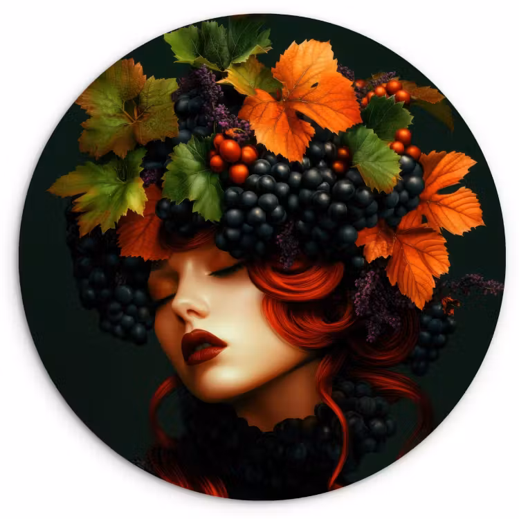 Cuadro redondo - Mujer - Rojo - Verde - Uvas — 1
