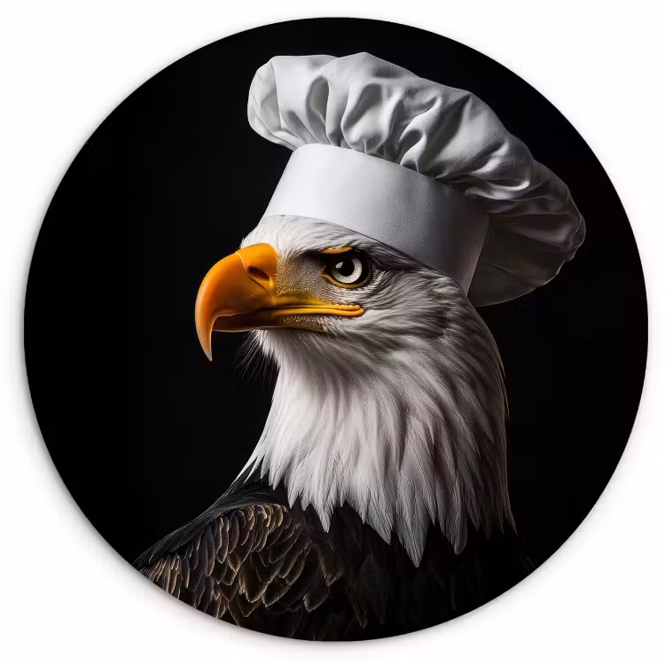 Cuadro redondo - Águila - América - Gorro de cocinero - Pájaro - Robusto — 1