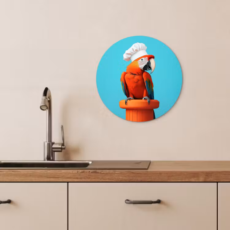 Cuadro redondo - Ara - Gorro de cocinero - Pedestal - Divertido — 3