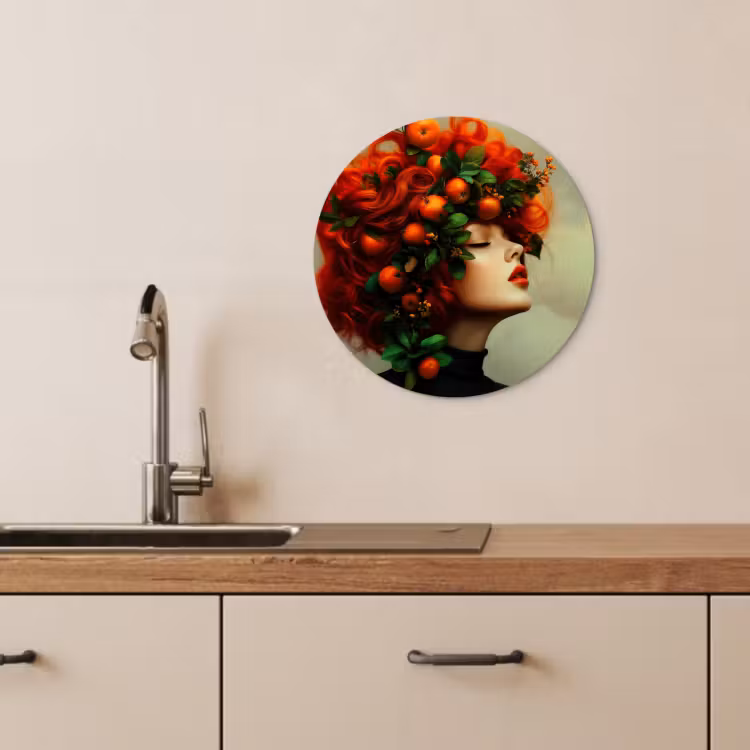 Cuadro redondo - Mujer - Manzanas - Rojas - Hojas — 3