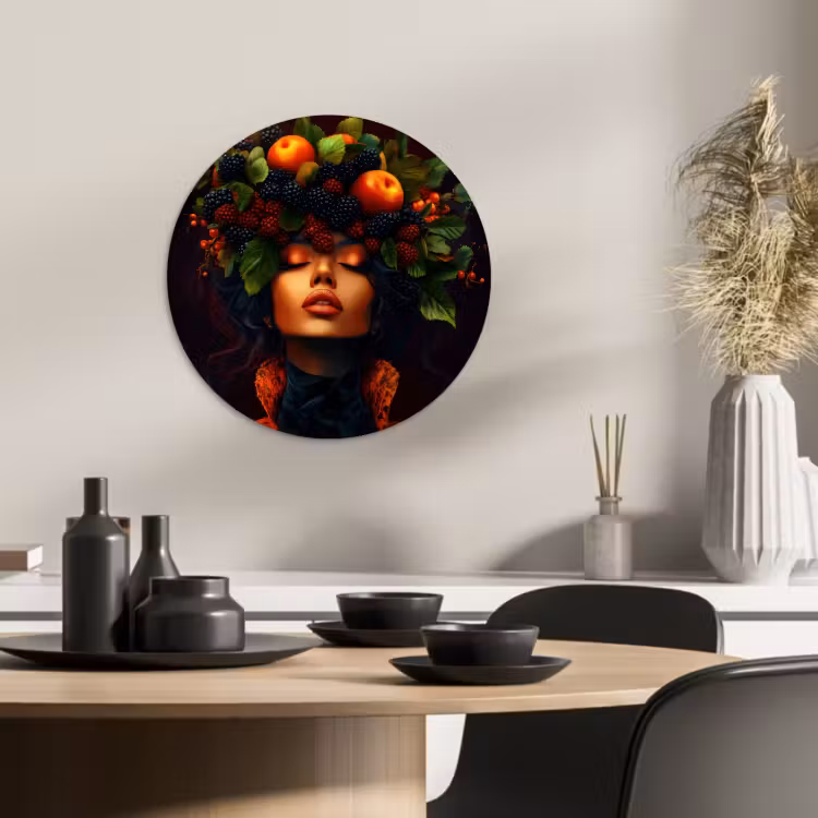 Cuadro redondo - Mujer - Negro - Bayas - Manzanas — 3