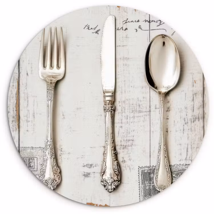 KitchenYeah - Cocina - Círculo mural Forex - Plata - Cubiertos - Madera — 1