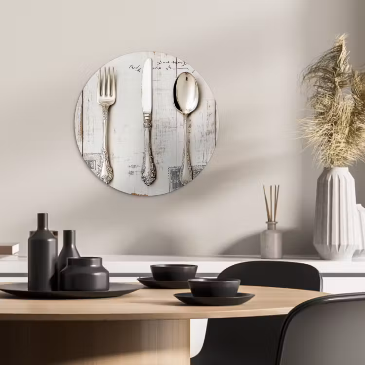 KitchenYeah - Cocina - Círculo mural Forex - Plata - Cubiertos - Madera — 2